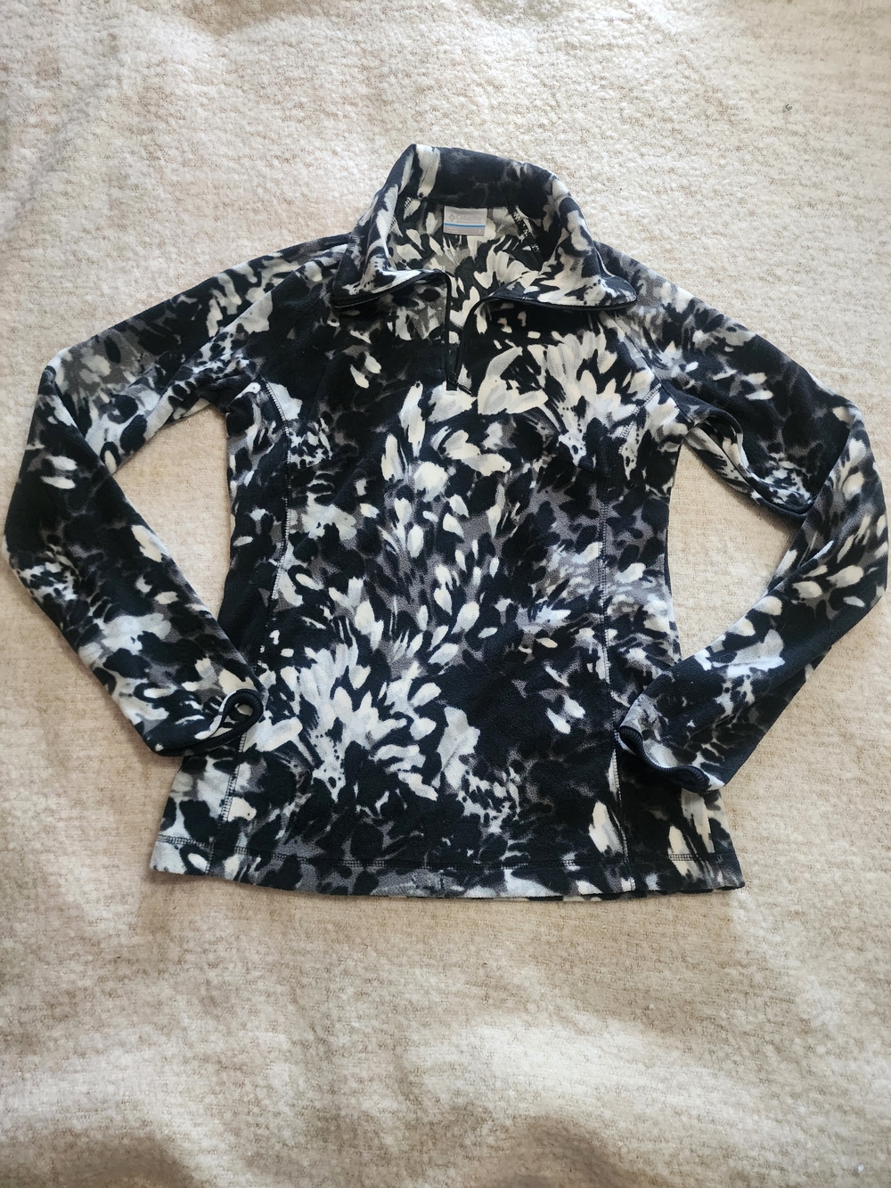 Columbia Arctic Air Fleece Pullover Women’s Small Black White Abstract Floral S